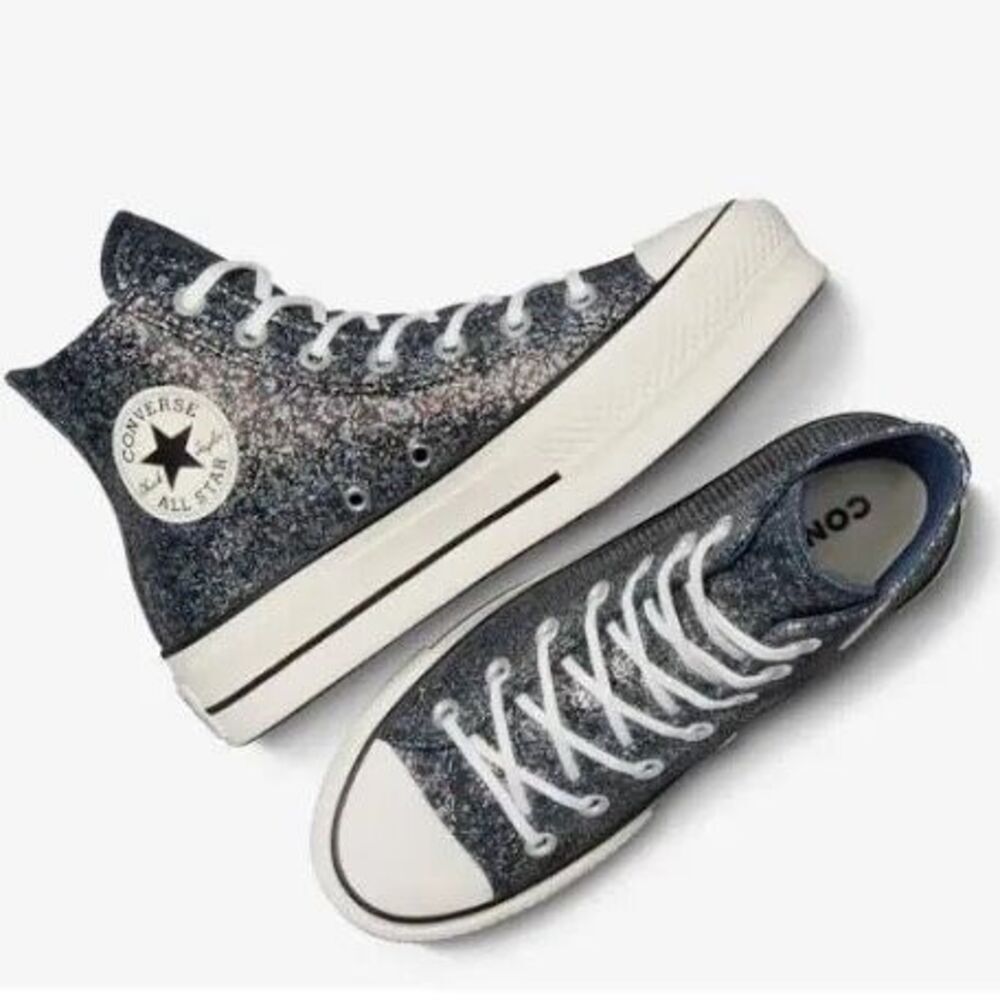 Converse Black Glitter Chuck Taylor All Star Lift Platform High Top Size 8.5